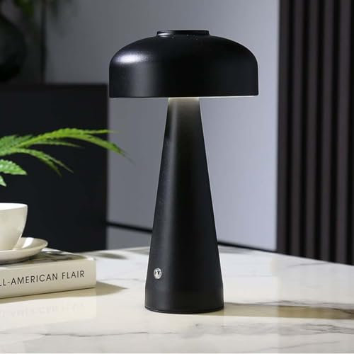 AoLa Pilz Akku Tischlampe Kabellos Tischleuchte LED Dimmbar Pilz Lampe Acryl Lampenschirm Touch Nachttischleuchte USB Aufladbar Kleine Nachtlicht Für Schlafzimmer Bar Wohnzimmer Restaurant,Schwarz