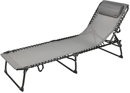 XL Relax Klappliege mit Kopfkissen dunkel grau - 190 x 60 cm - Sonnenliege mit 5-fach verstellbarer Lehne - Gartenliege Relaxliege Campingliege Liege für Pool Garten Camping Balkon Terrasse klappbar