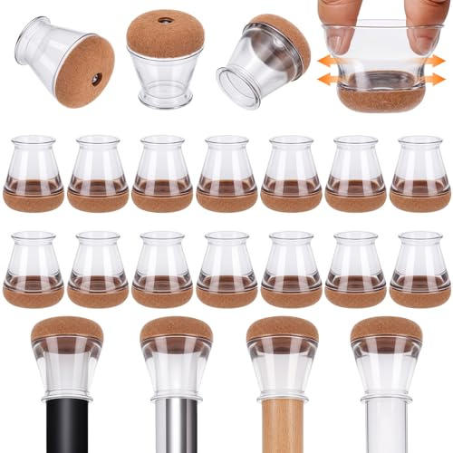 40 Stück Stuhlbeinkappen Rund, Silikon Filzgleiter für Stühle, 14-20MM Verdickte Transparent Stuhlbeinschoner Schutzkappen für Rund Stuhlbeine zum Schutz von Böden