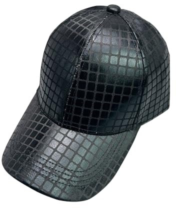 JJDreams PU Leder Baseballkappe Hip Hop Baseball Unisex Basecap Verstellbar Rapper Hut für Karneval Fasching Festival,Schwarze
