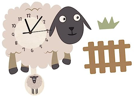 ULTECHNOVO Schwingende Schaf Cartoon Wanduhr Kreative Hängende Uhr Nordisches Wanddekor Für Kinderzimmer