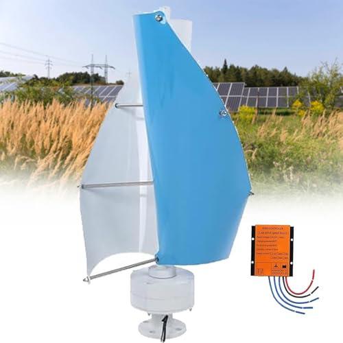Aerogenerador Vertical Turbina Eólica 16000W Sin Ruido Generador de turbina eólica Vertical, Aerogenerador de levitación magnética con Controlador MPPT para Molino de Viento Verde(Blue,24V)
