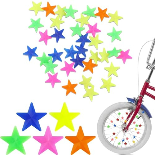 Canollo 36 Stück Bunten Stern Fahrradspeichen Fahrrad Zubehör Kinder, Kinderfahrrad Speichenperlen, Fahrrad Zubehör Speichenclips, Kinderfahrrad Speichen Deko für Mädchen und Jungen