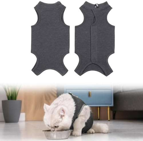 Body Chat Post Opératoire Stérilisation, Tissu en Coton Doux et Respirant,Convient pour 3-5kg,Cat Restauration Convient Plaies Abdominales Maladies（Pessimiste，M）