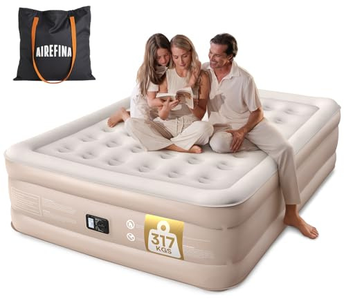 Airefina King Size Airbed with Built in Pump, Inflatable Mattress, Blow Up Bed in Fast Self-inflating with Flocked Surface, Deluxe Comfort Guest Air Mattress for Family Use or Camping - 203x152x46CM