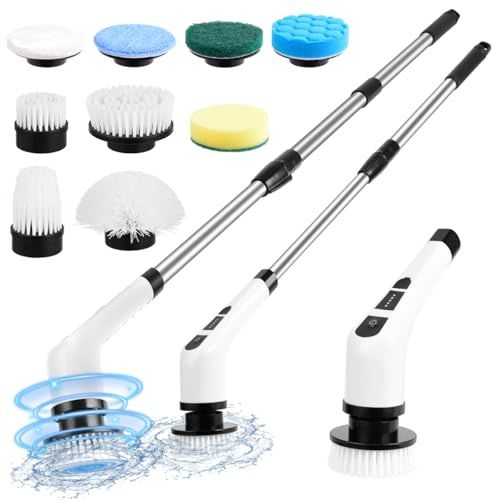 Ninsetinsoe Electric Spin Scrubber,Cordless Spin Scrubber for Cleaning with 8 Replaceable Brush Heads,Shower Scrubber with Adjustable Detachable Handle for Bathroom,Kitchen