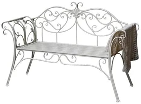 Dh2yjnbf3 Garten Landhausstil Garten Metall Doppelstuhl Bank Armlehnen for Villa Patio Yard Park Dekor Sitzbank(Weiß)