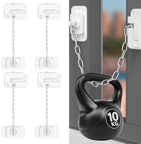 Window Safety Lock 4 Packs Window Locks for UPVC No Drilling Window Restrictor Self Adhesive, Safety Locks with Keys and Screws for Child & Baby Safety