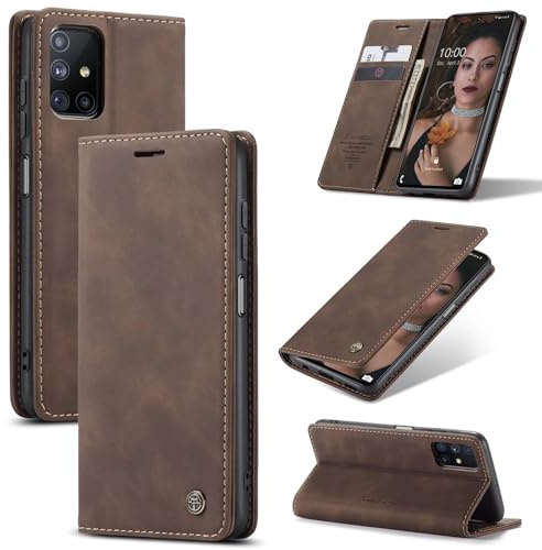 SLWYF Handyhülle für Samsung Galaxy M51 Hülle Premium Lederhülle Klappbar Flip Case Tasche Magnet Kartenfach Standfunktion Klapphülle Schutzhülle für Samsung Galaxy M51, Kaffee