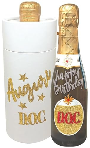 Bottiglia prosecco D.O.C. 20 cl brillantinato con scatola deluxe - decorazioni per feste (Happy Birthday)