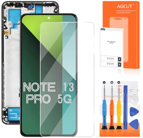 Ecran LCD pour Xiaomi Redmi Note 13 Pro 5G Ecran Replacement pour Redmi Note 13 Pro 5G 2312DRA50G 2312CRAD3C LCD Display Digitalizer Touchscreen Assemblée avec Outils (Noir avec Cadre, Écran Plat)