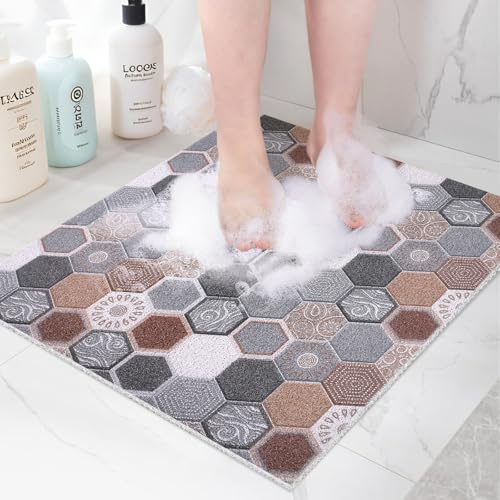 Tapis de douche carré 70 x 70 cm antidérapant pour douche intérieure, tapis de douche en luffa en PVC souple pour personnes âgées, tapis de sol lavable pour zone humide, sans ventouses, séchage rapide