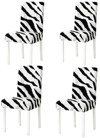 Bezug für Esszimmerstuhl mit hoher Rückenlehne und Zebra-Print, 4 Stück, elastischer Stuhlbezug für Hotel, Hochzeit, Küche