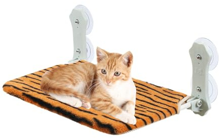 Katzen-Fensterbett | weicher und atmungsaktiver Klappsitz, Fensterbrett mit Metallstruktur und starken Saugnäpfen, für kleine, mittelgroße und große Haustiere