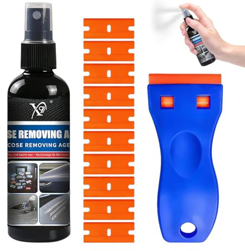 Haiyore Klebstoffentferner & Klebereste Entferner mit Spachtel (100ml) – Etikettenlöser Spray für Fensterrahmen, Glas und Auto – Entfernt Kleber, Aufkleber und Sekundenkleber