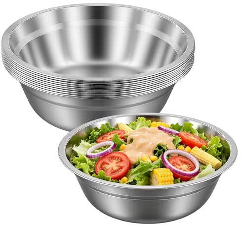 CHIHEUNG 10 Stück 22 cm Edelstahl Teller&Schalen, Hoch 7cm, Metallschüssel | Rührschüssel Edelstahl, Servierschüsseln für Salat, Nudeln, Reis, Obst,Camping, Küche, Party- Spülmaschinengeeignet
