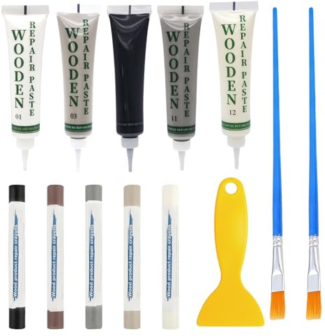 Laminat Reparaturset,13 Stücke Parkett Reparatursets,Holz Reparatur Set | Möbel Reparatur Set, Reparatursets von Risse Löcher Kratzer für Holzboden, Tür, Arbeitsplatte, Schrank, Treppe (grau)