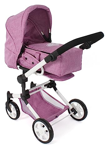 Bayer Chic 2000® 3in1 Kombi Puppenwagen Jara – Jeans Pink – faltbar, höhenverstellbarer Griff 47-78 cm – Tragetasche – Puppen bis 52 cm, 4-8 J.