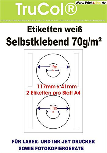trucol Universal-Etiketten CD DVD Labels bedruckbar Internetmarke (117 x 41 mm auf DIN A4 Premium Papier, matt,) 50 Stück auf 25 Blatt, weiß, bedruckbar, für B4-, C4- und C5-Briefumschläge