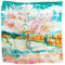 Prettystern Damen Seidentuch 90cm Gemälde Printing Schultertuch Halstuch - Van Gogh - Peach in Blossom (türkis Grün) P586