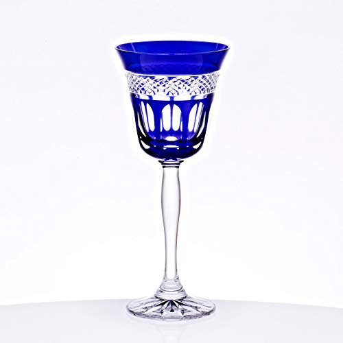 CRISTALICA Weißweinglas 170ml Weinkelch Retro Kelchglas Kristallglas geschliffen blau