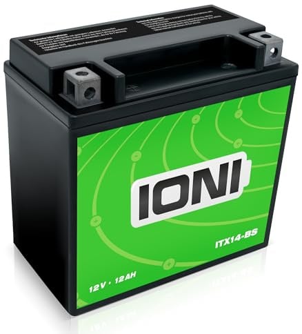 IONI AGM Batterie 12V 12Ah ITZ14-BS Rollerbatterie/Motorradbatterie, wartungsfrei versiegelt vorgeladen kompatibel mit YTX14-BS 51214