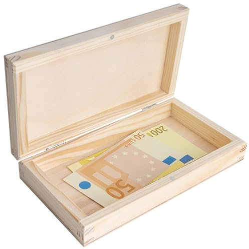 Creative Deco Portalápices Pequeña Caja de Recuerdos de Madera con Tapa | 18x10x3,5cm | Estuche Rectangular para Guardar Dinero Lápices | Madera Natural sin Pintar | Decoupage, Decoración y Almacenaje