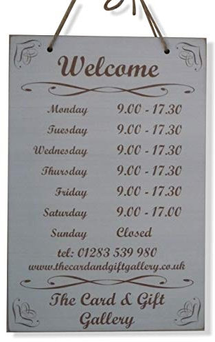 Craf'u HORAIRES D'OUVERTURE Plaque en Bois Personnalisée Panneau de Porte Magasin Ouvert FERMÉ Cœur 19.5 x 29 cm