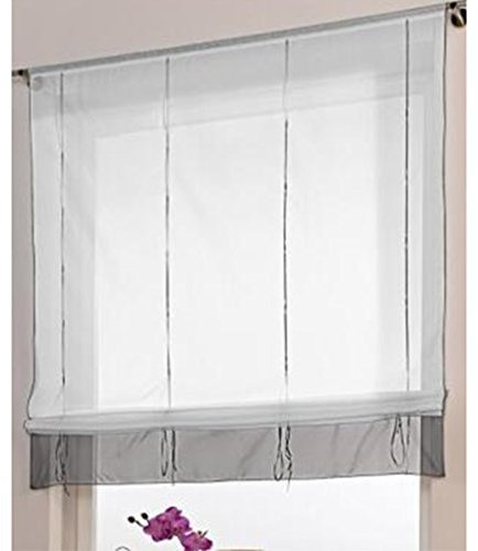 SIMPVALE Raffrollo Gardinen Voile römischen Raffgardinen Schatten Transparent Vorhang für Balkon und Küche (grau, Breite 80cm / Höhe 155cm)