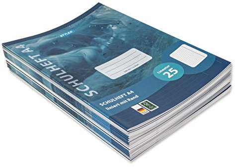 Stylex 29825-P25 - Schulheft, liniert, DIN A4, 16 Blatt mit 80 g/m² Grammatur, Außenrand, 25 Stück, Lin 25