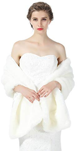 BEAUTELICATE Pelzimitat Schal Stola Bolero Damen Für Hochzeit Braut Brautjungfer Abendkleid Weihnachten Halloween Winter, Elfenbein, Einheitsgröße