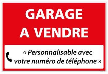 Panneau Immobilier Personnalisable Garage à Vendre - Rouge - Plastique Rigide AKILUX 3,5mm - Dimensions 600x400 mm - Protection Anti-UV