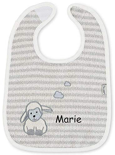Sterntaler Lätzchen mit Namen bestickt, Schaf Stanley, Baby & Kleinkind Spucktuch, Klettlätzchen Halstuch/Babylätzchen personalisiert (Schaf Stanley Grau)