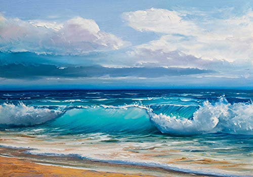 wandmotiv24 Fototapete Gemälde mit Wellen und Strand, M 250 x 175 cm - 5 Teile, Wanddeko, Wandbild, Wandtapete, Kunst Abstrakt M5978
