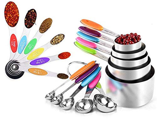 16Pcs Stainless Steel Measuring Cups Spoons Set for Dry and Liquid Ingredients Fits in Spice Jars