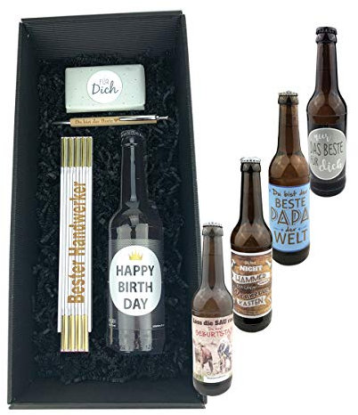 Geschenkbox 'Für Dich' - Biermotiv wählbar - Kulli - Zollstock mit hochwertiger Gravur wählbar - Geburtstag - Papa - Männergeschenk -, Bier:Nur das Beste für Dich, Zollstöcke:ICH CHEF - DU NIX
