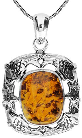 Kette mit Anhänger - Fischland 34x21 mm - Silber 925/000 - Bernstein