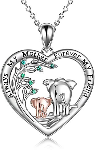 YFN Elefant Halskette 925 Sterling Silber Mutter Tochter Anhänger Schmuck Geschenke für Damen Mütter Mädchen (Elefant Ⅰ-Herz Ⅰ)