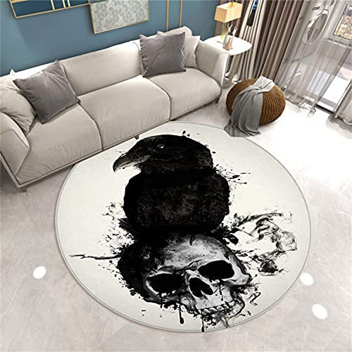 3D Floral Skull Runder Teppich Wohnzimmer Schwarz Grau Pink Death Skull Gothic Style Schlafzimmer Dekoration Teppich Teenager Männer Gaming Zone Rugs Mat Rutschfest Washable (Farbe 3,100 cm)