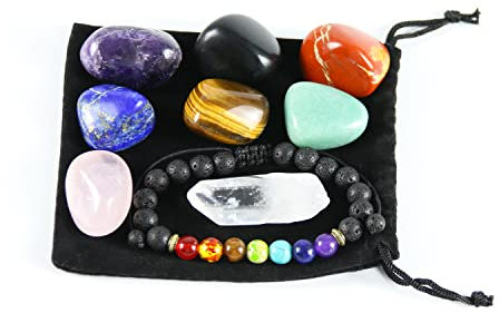 Nvzi Polierte Chakra Steine, Natürliche Edelstein Armbänder, Bergkristall Quarz, Rosenquarz, Trommelsteine, Bergkristall Rohstein, Kristalle Heilsteine, Edelsteine Heilsteine, Heilsteine Set