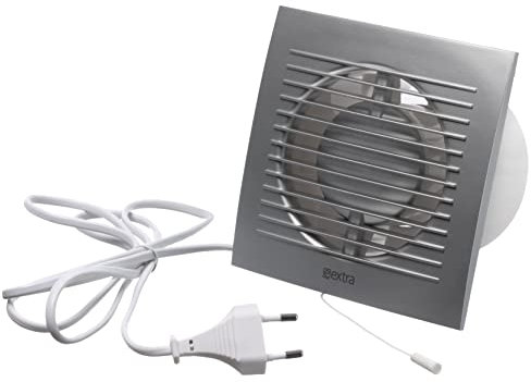 Steinberg14 Badlüfter Ø 100mm Silber mit Zugschnur und Stecker - Abluftventilator Ventilator Lüfter Badezimmer Toilette