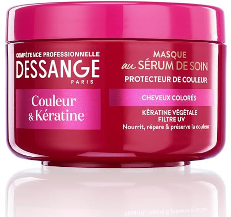 DESSANGE - Masque Capillaire Couleur & Kératine - Formule Enrichie En Kératine Végétale & Filtre UV - Nourrit, Répare & Préserve La Couleur - Pour Cheveux Colorés - 250 ml
