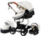 Magic ZC PU-Leder Kinderwagen 3 in 1, Kombikinderwagen 3 in 1 Komplettset mit Umkehrbarem Zwei-Wege-Schub, Buggy mit Zubehör Hohe Landschaft, Faltbarem Tragbarem One-Click-Design (518 White)