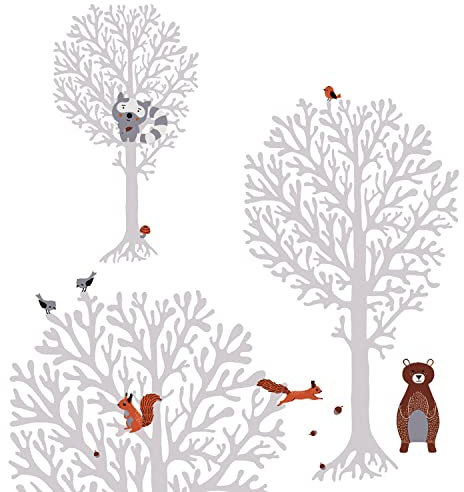 Profhome Forest Motif Wallpaper 381341-GU Non-Woven Wallpaper Brown Orange Grey White 0.53 m x 10.05 m / 5.33 sqm