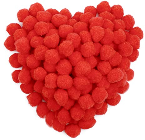 MORFEN 150 Pieces Pom Poms, 1 Inch Red Pom Poms for Crafts, Fuzzy Pompom Puff Balls, Small Pom Pom Balls for Crafts Projects, DIY Arts, Home Decorations Craft Supplies