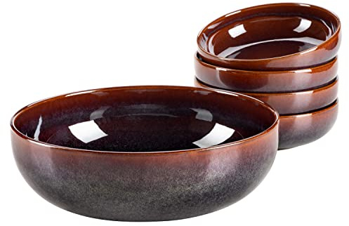 MÄSER Serie Elina Uno, Modernes 5-teiliges Bowl Set aus Keramik mit unregelmäßiger Effektglasur, 1 Schüssel groß und 6 Schalen für Salat, Müsli, oder Suppe, Steinzeug, Jungle