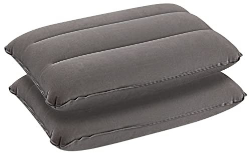 Idocolors 2X Aufblasbares Camping Kissen Leichtes Tragbares Reisekissen Grau Beflockung Strandkissen Kopfkissen für Outdoor 44x28 cm