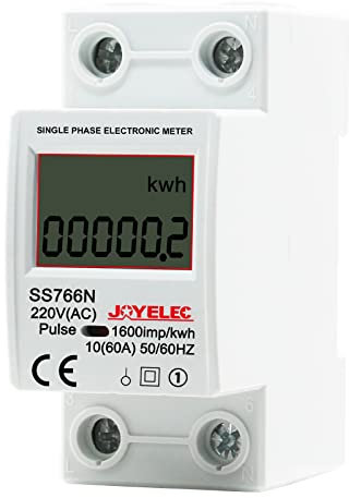 JOYELEC SS766N Contatore Energia Elettrica,Misuratore Consumo Elettrico,Contatore di Corrente con GuidaDIN Schermo LCD,230V AC 10 (60) A 50/60Hz Mostra solo kwh, nessuna retroilluminazione