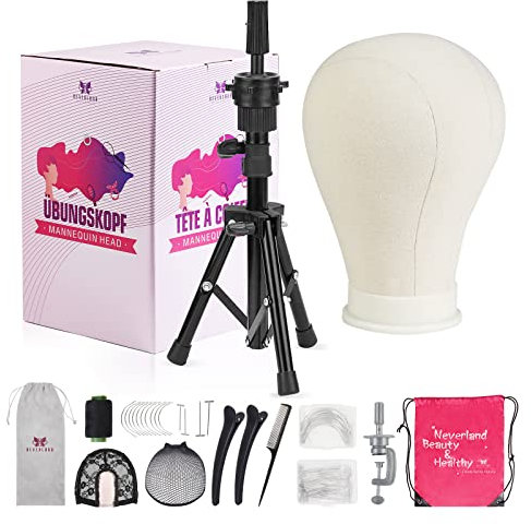 Neverland Beauty & Health 23(58cm) Perückenkopf,Perücke kopf mit Perückenständer,Perücke machen Mannequin Kopf mit übungskopf Ständer,Tischklammer,T-Stifte,Perückenkappe