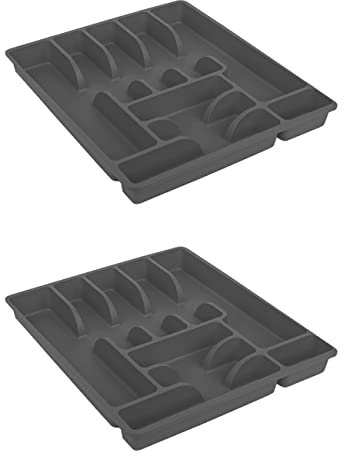 Engelland 2 x Besteckkasten Besteckkorb mit 9 Fächern, Besteckeinsatz aus Kunststoff, BPA-frei, Farbe: Anthrazit, Maße: 45 x 39 x 5 cm